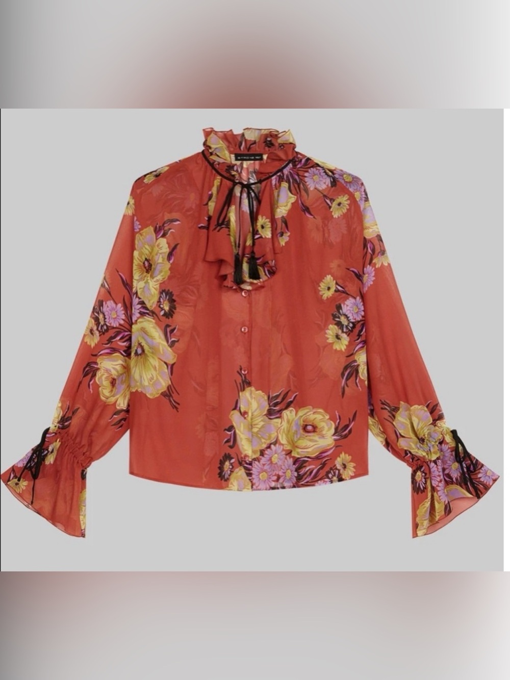 Etro Luxury. Jacquard Shirt With Ruffles made in Italy/Milan size 14